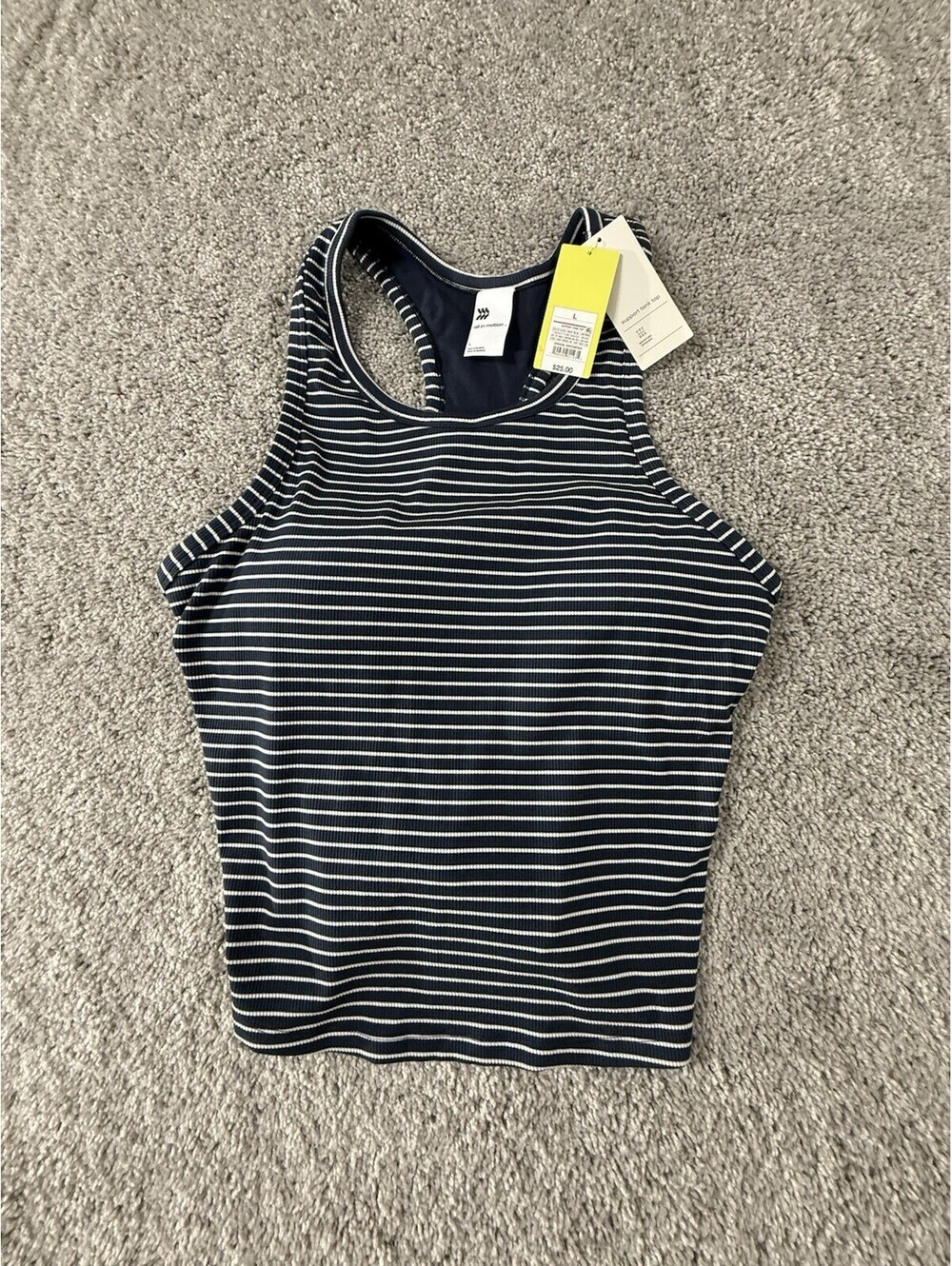 NWT All In Motion Women’s Large Support Tank Top Blue and White Stripes $25